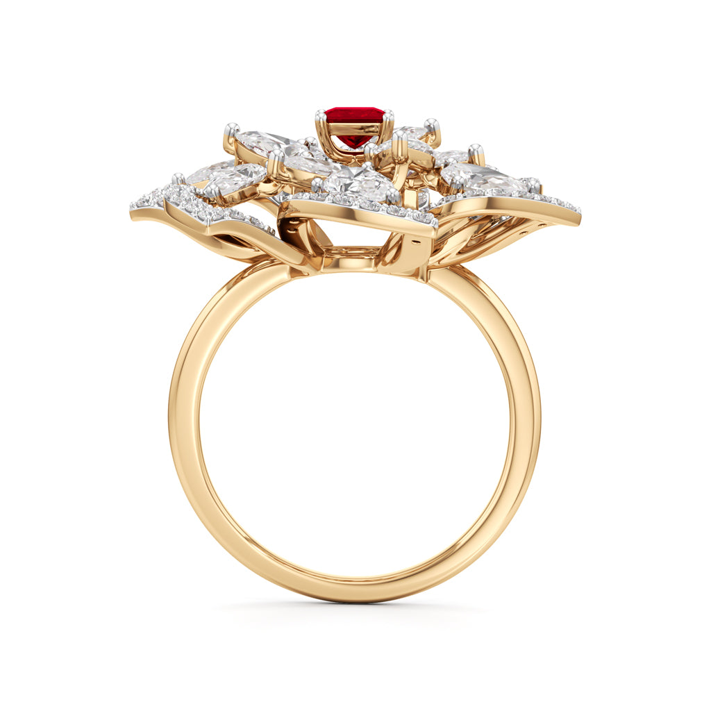 Ruby and Diamond Blossom Statement Ring