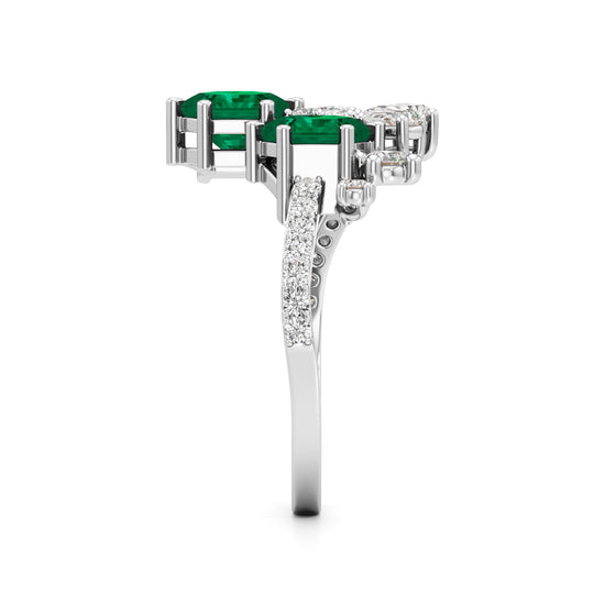 Hexagon Emerald & Diamond Cluster Swirl Ring