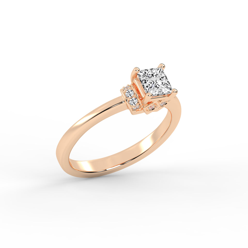 Halencia Four Prong Princess Cut Halo Lab Diamond Ring
