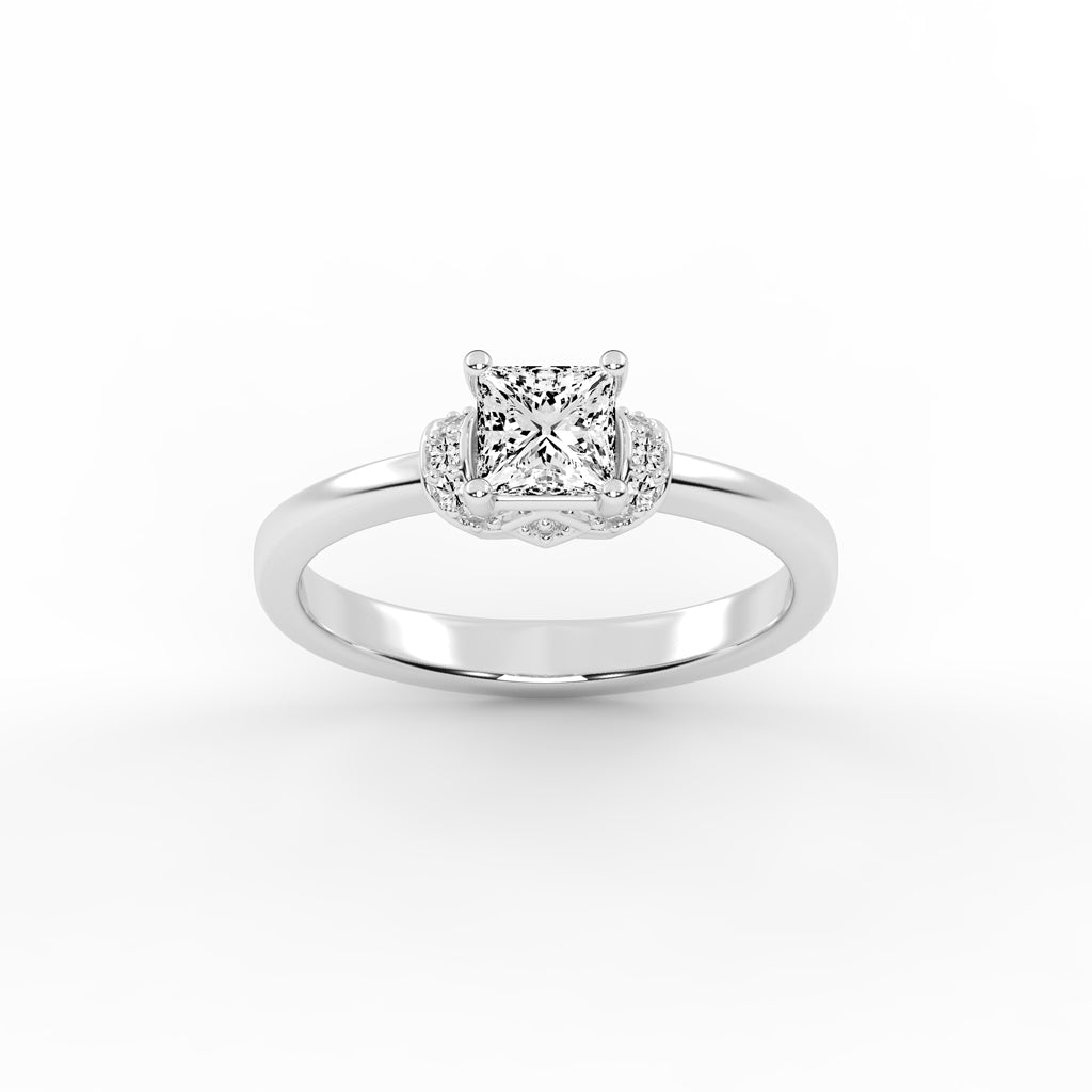 Halencia Four Prong Princess Cut Halo Lab Diamond Ring