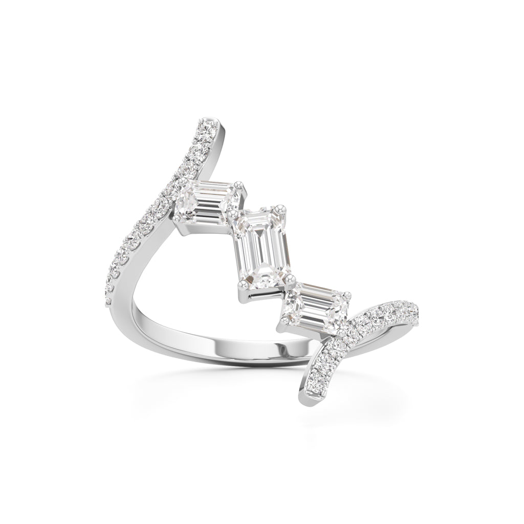 Modern Diamond Wrap Ring with Emerald