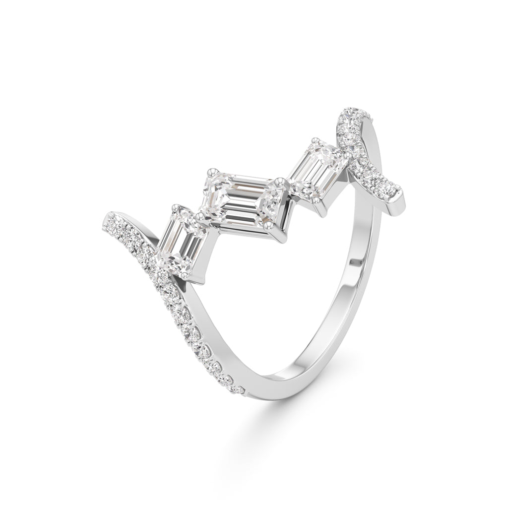 Modern Diamond Wrap Ring with Emerald