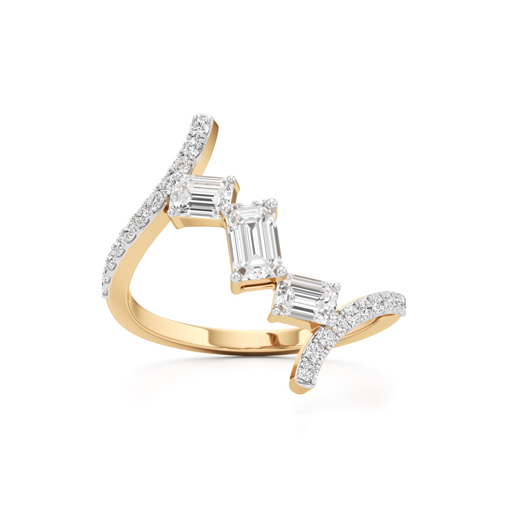 Modern Diamond Wrap Ring with Emerald