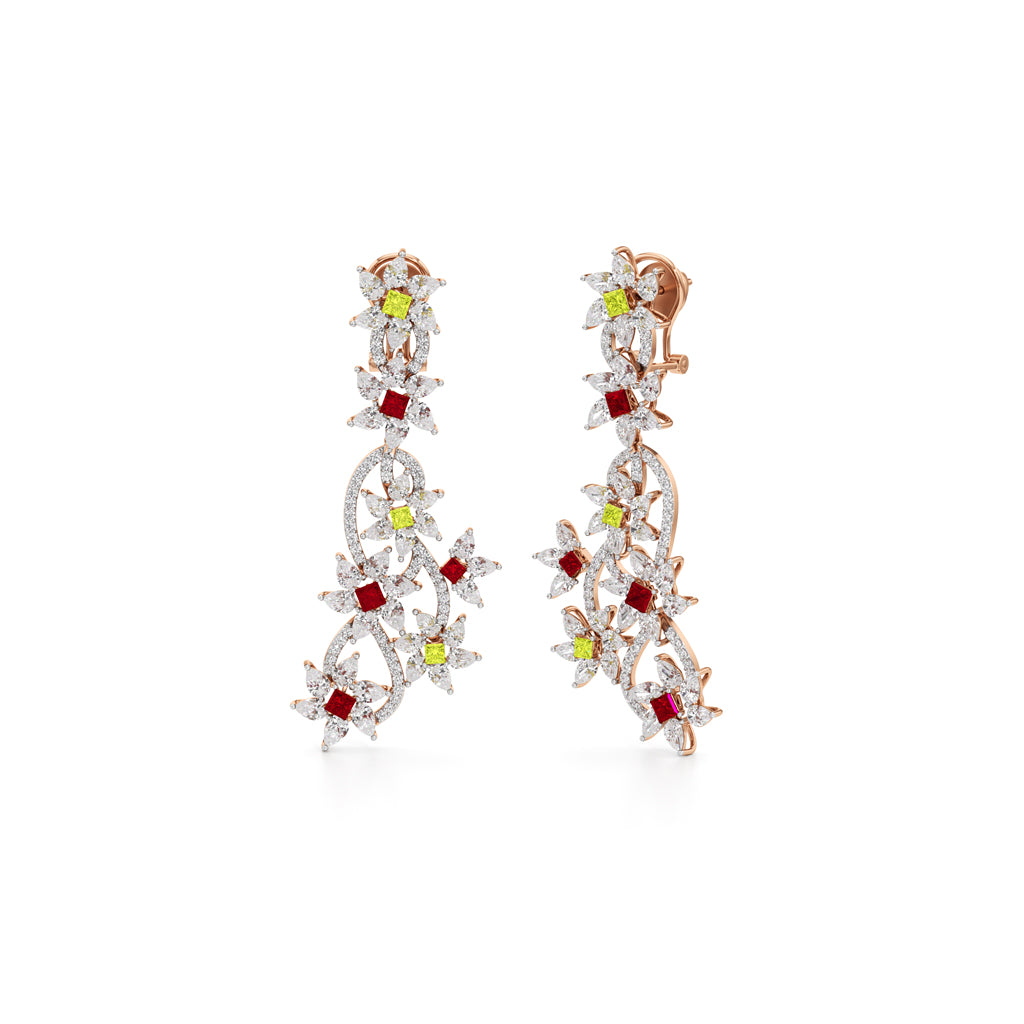 Diamond & Multi-Color Bloom Drop Earrings