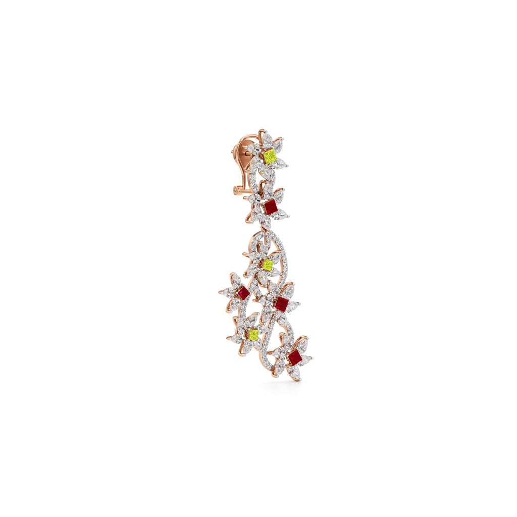Diamond & Multi-Color Bloom Drop Earrings