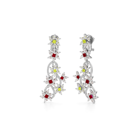 Diamond & Multi-Color Bloom Drop Earrings