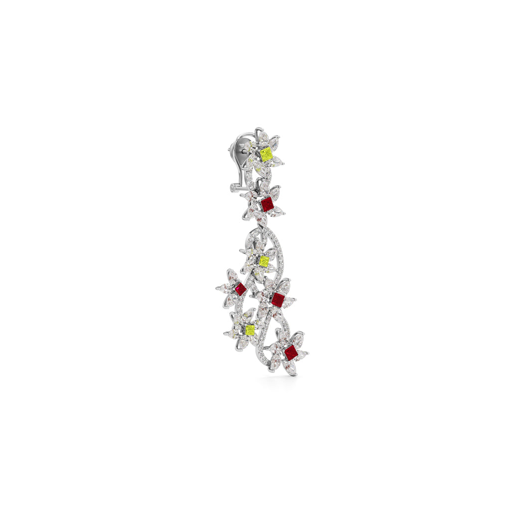 Diamond & Multi-Color Bloom Drop Earrings