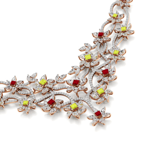 Diamond & Multi-Color Bloom Statement Necklace