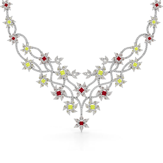Diamond & Multi-Color Bloom Statement Necklace