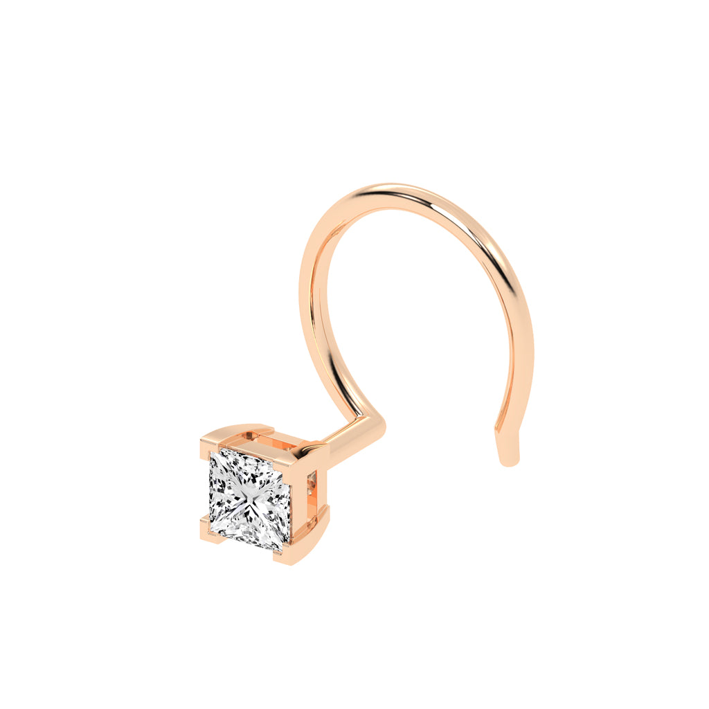 Elegant Princess-Cut Diamond Nose Stud
