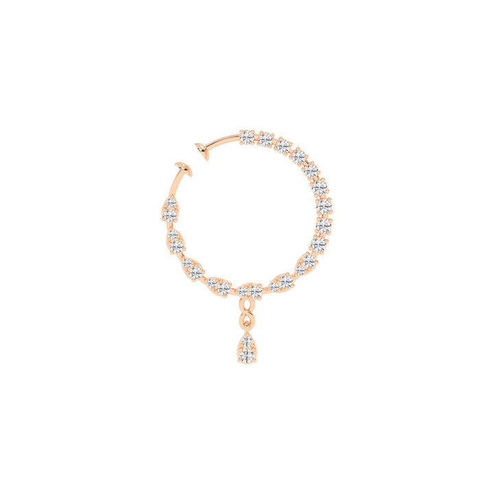 Luminous Petal & Round Gemstone Dangle Nose Pin