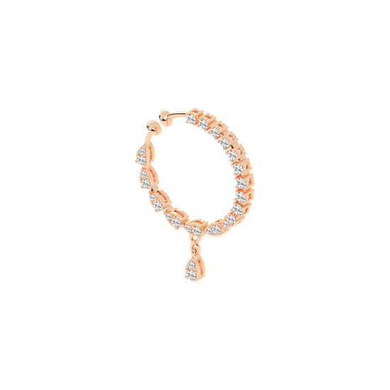 Luminous Petal & Round Gemstone Dangle Nose Pin