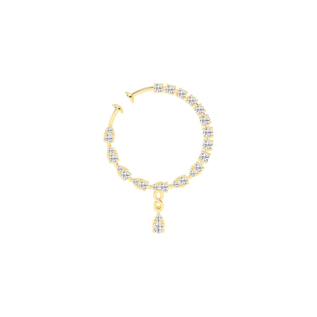 Luminous Petal & Round Gemstone Dangle Nose Pin