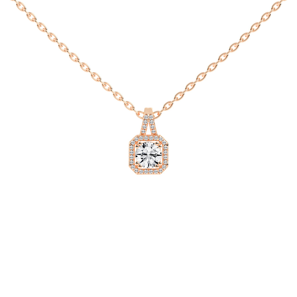 Irisia Stone Studded Round Cut Halo Lab Diamond Pendant