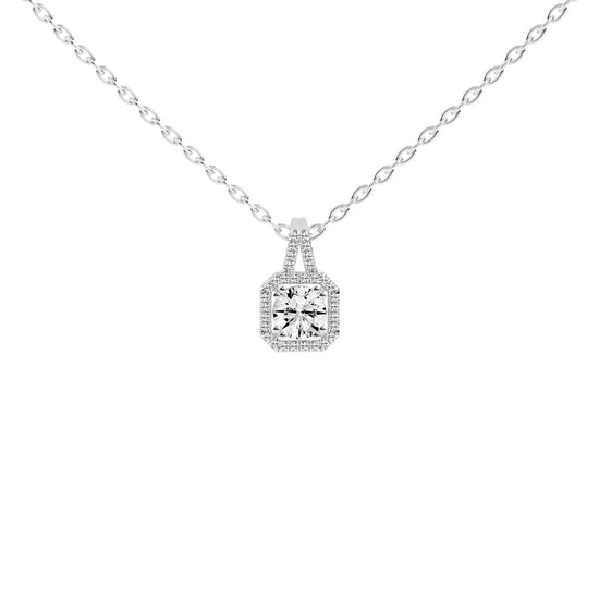 Irisia Stone Studded Round Cut Halo Lab Diamond Pendant
