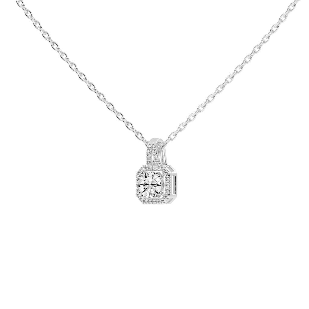 Irisia Stone Studded Round Cut Halo Lab Diamond Pendant