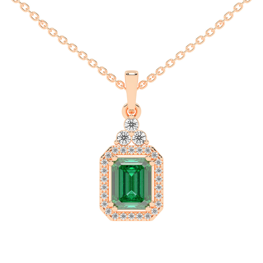 Odessa Classic Emerald Cut Halo Lab Diamond Pendant