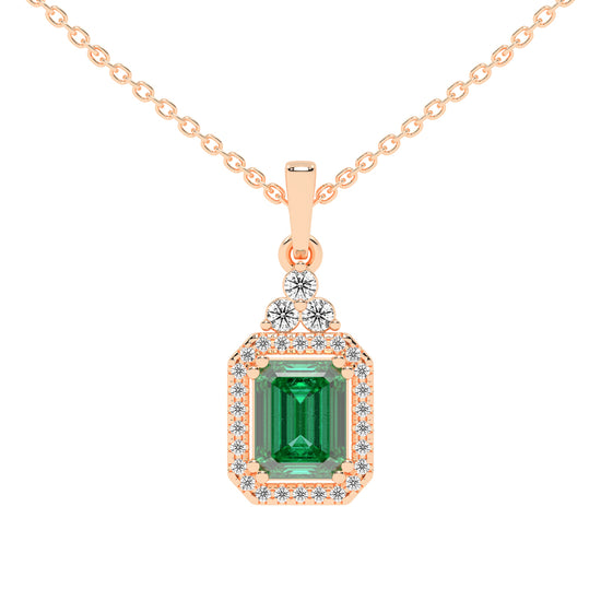 Odessa Classic Emerald Cut Halo Lab Diamond Pendant