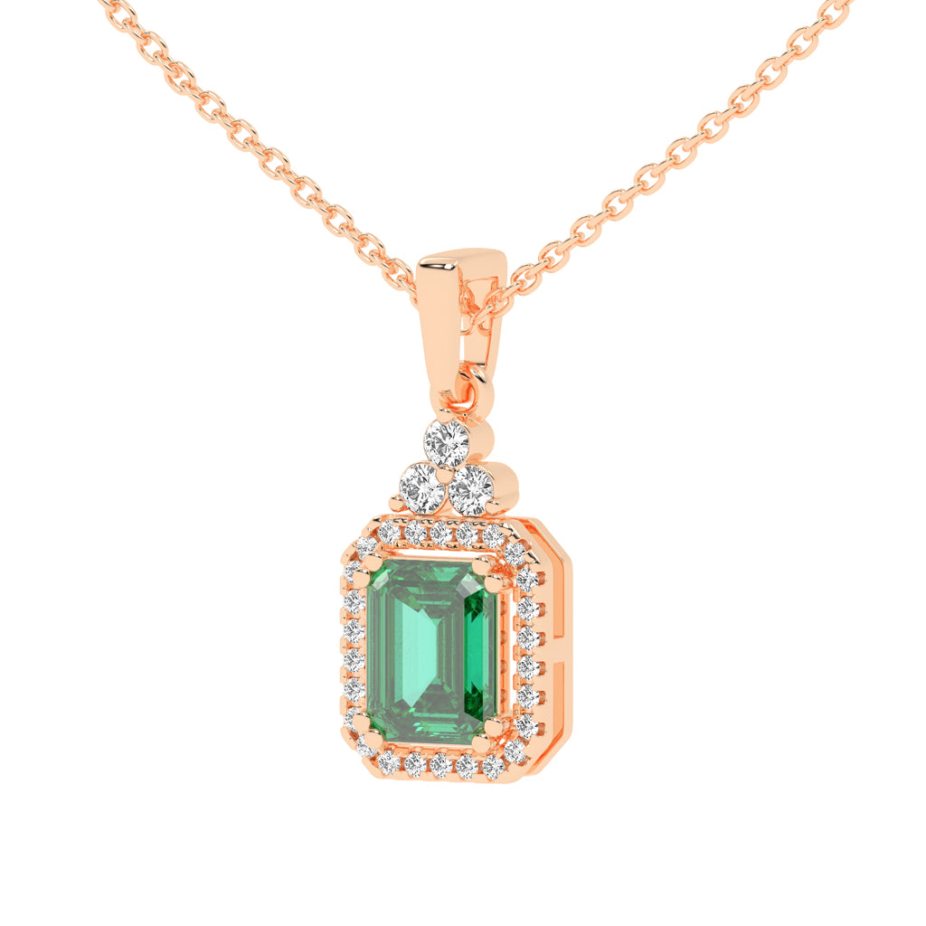 Odessa Classic Emerald Cut Halo Lab Diamond Pendant
