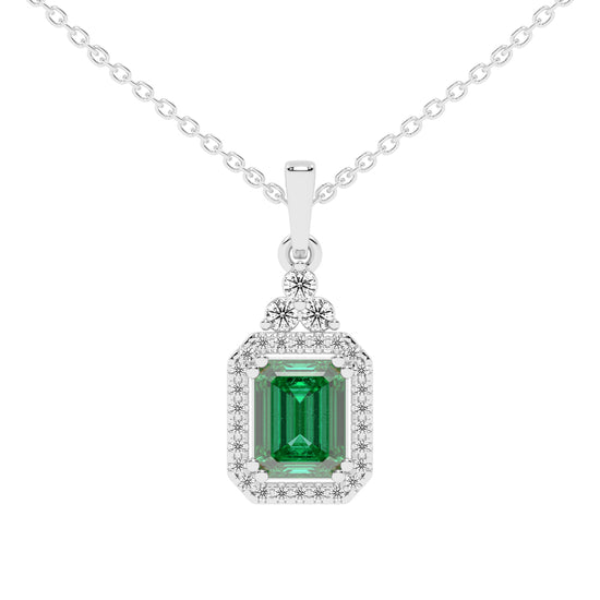 Odessa Classic Emerald Cut Halo Lab Diamond Pendant