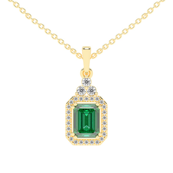 Odessa Classic Emerald Cut Halo Lab Diamond Pendant