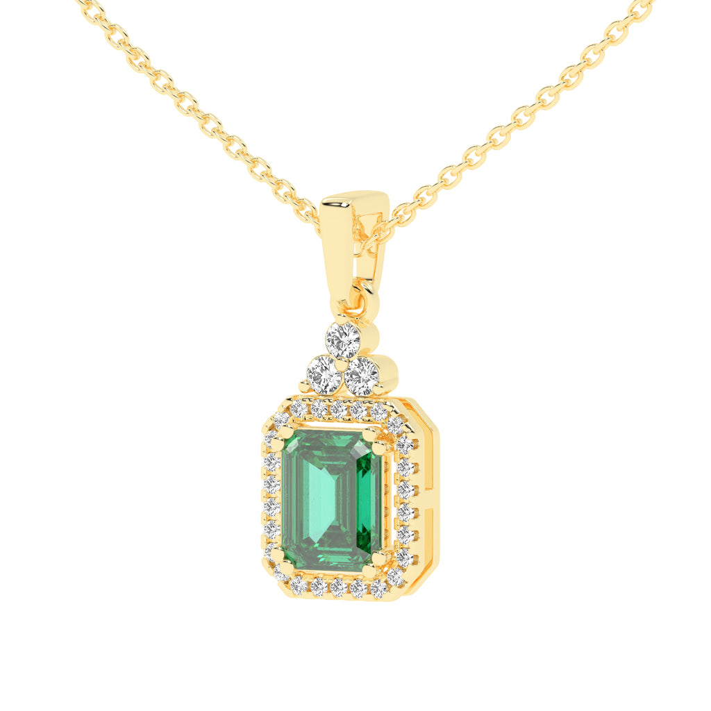 Odessa Classic Emerald Cut Halo Lab Diamond Pendant