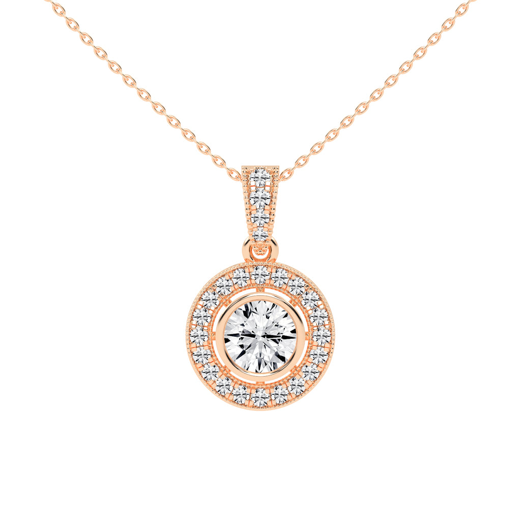 Bellina Bezel round cut Halo lab diamond Pendant