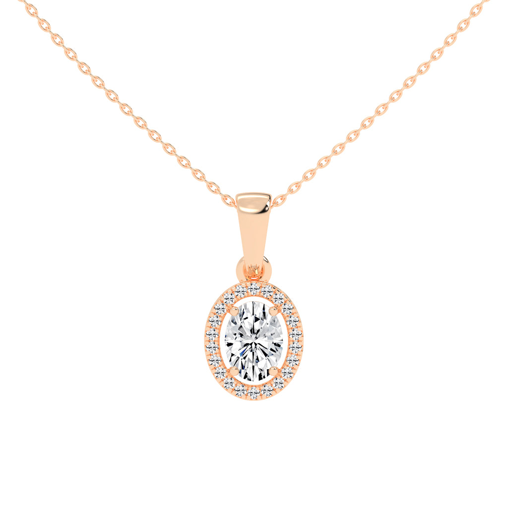 Zerina four prong Oval cut halo lab diamond Pendant
