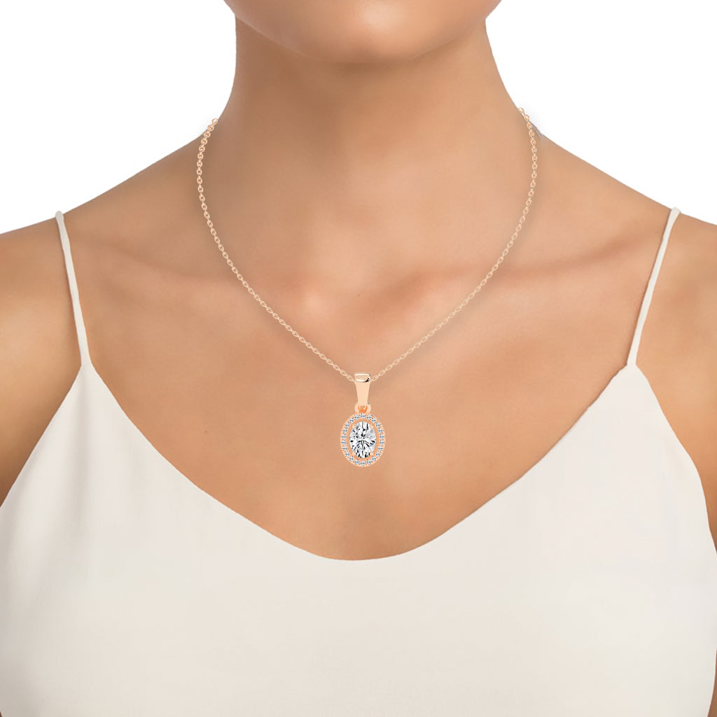 Zerina four prong Oval cut halo lab diamond Pendant