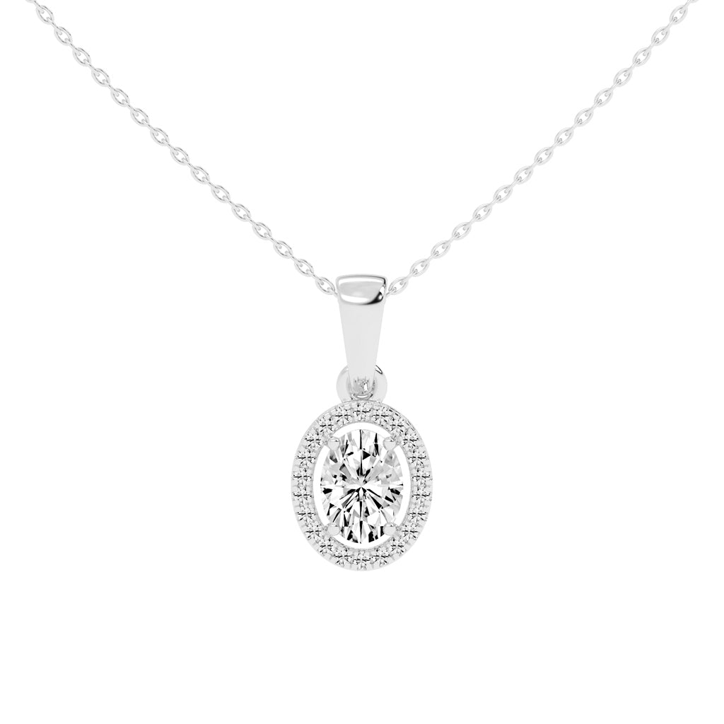 Zerina four prong Oval cut halo lab diamond Pendant