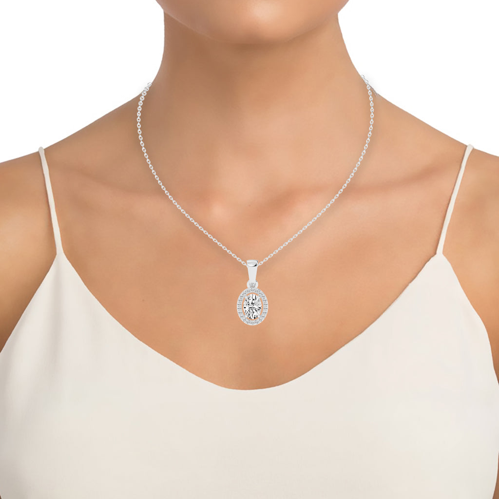 Zerina four prong Oval cut halo lab diamond Pendant