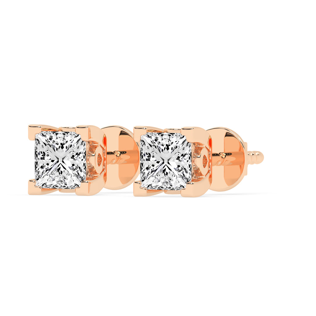 0.5Ct Princess Shape Rose Gold Solitaire Studs Earrings