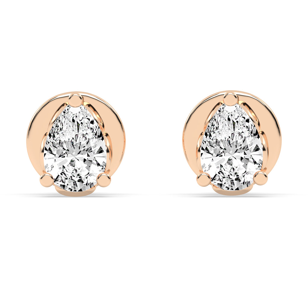 0.75Ct Pear Shape Gold Solitaire Studs Earrings