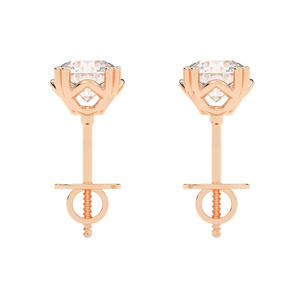 1Ct Round Shape Yellow Gold Solitaire Studs Earrings