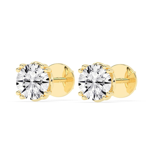 1Ct Round Shape Yellow Gold Solitaire Studs Earrings