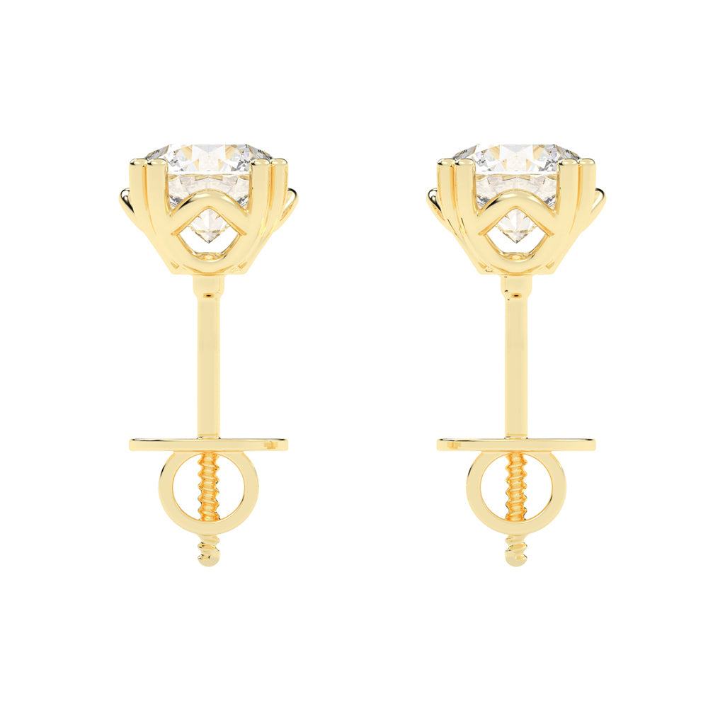 1Ct Round Shape Yellow Gold Solitaire Studs Earrings