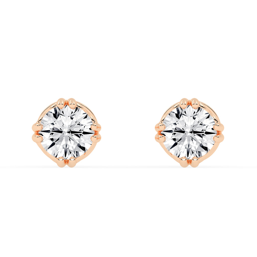 1Ct Round Shape Yellow Gold Solitaire Studs Earrings