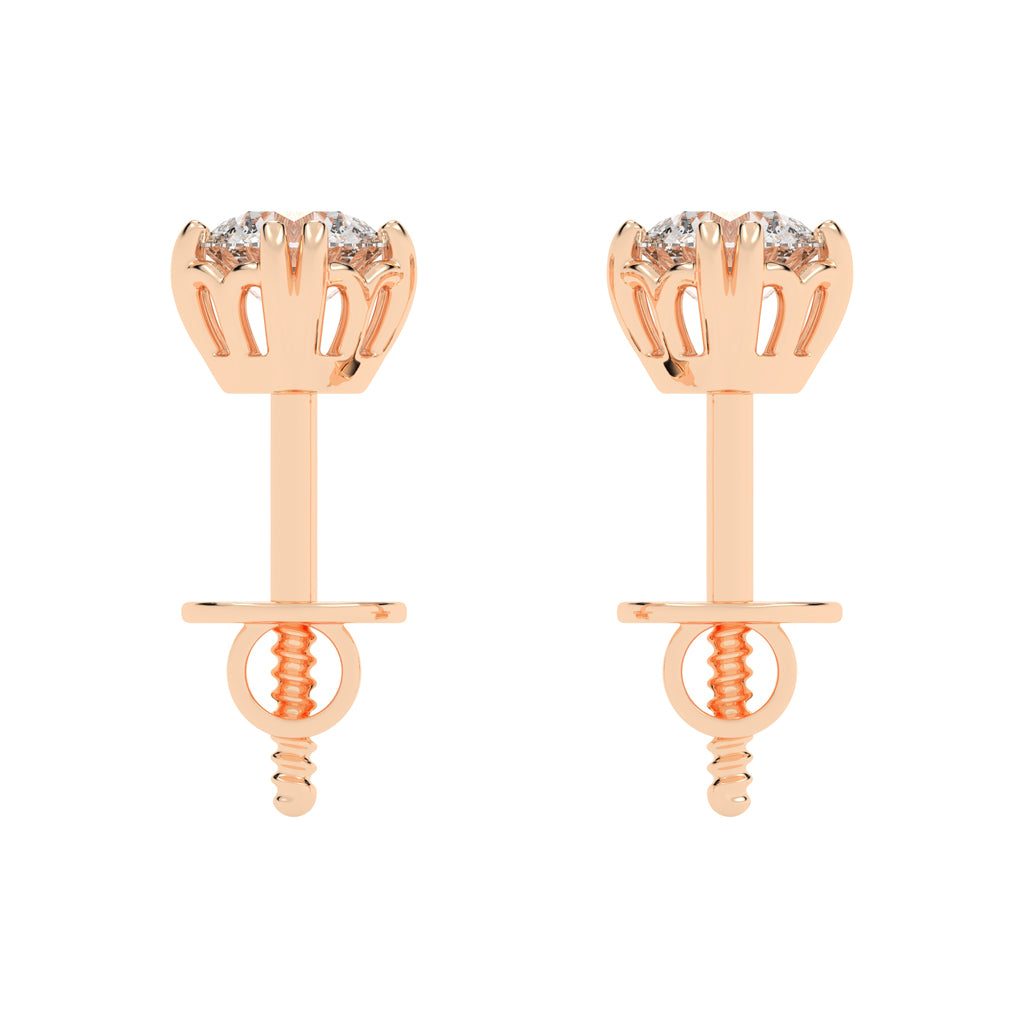 1Ct Round Shape Yellow Gold Solitaire Studs Earrings