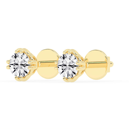 1Ct Round Shape Yellow Gold Solitaire Studs Earrings