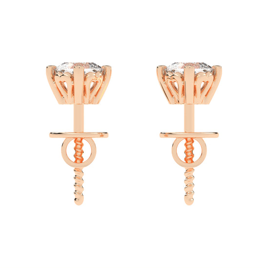 0.75Ct Princess Shape Rose Gold Solitaire Studs Earrings