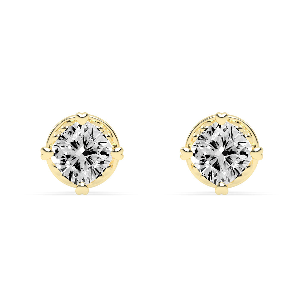 Elegant 925 Silver  18K Gold Plated 4mm Cushion Cut Solitaire Stud Earrings