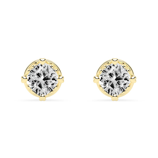 Elegant 925 Silver  18K Gold Plated 4mm Cushion Cut Solitaire Stud Earrings