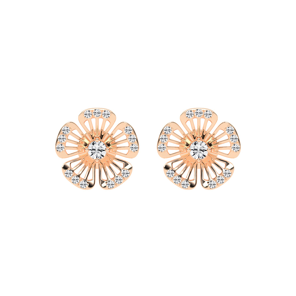 0.75Ct Round Shape Yellow Gold Fancy Studs Earrings