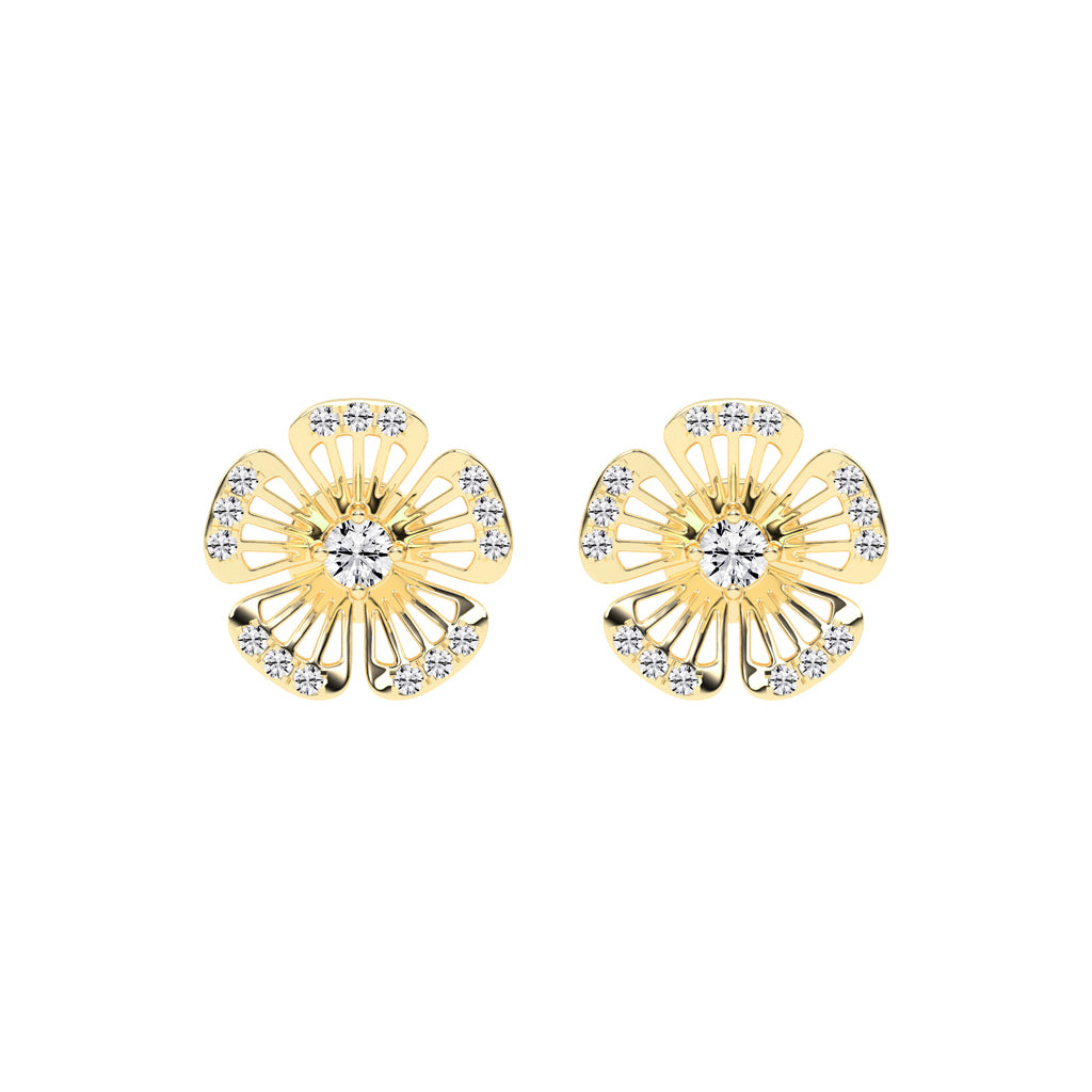0.75Ct Round Shape Yellow Gold Fancy Studs Earrings