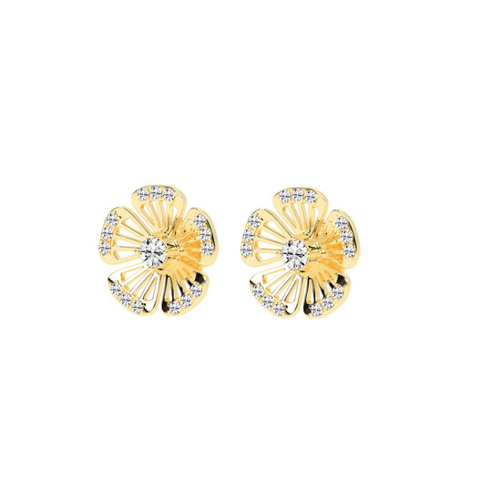 0.75Ct Round Shape Yellow Gold Fancy Studs Earrings