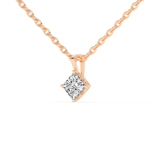 1Ct Princess Shape Yellow Gold Solitaire Pendants
