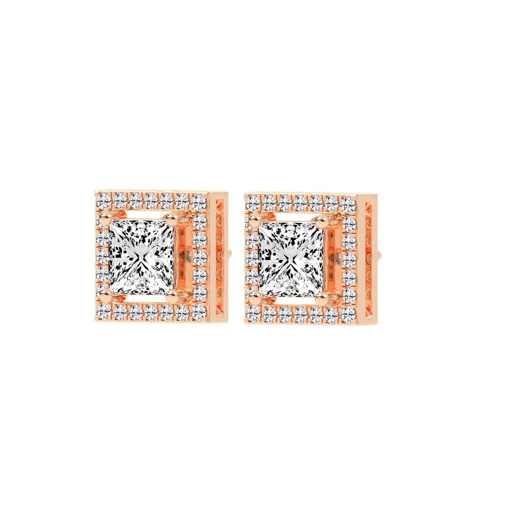 2.75Ct Princess Shape Rose Gold Halo Studs Earrings