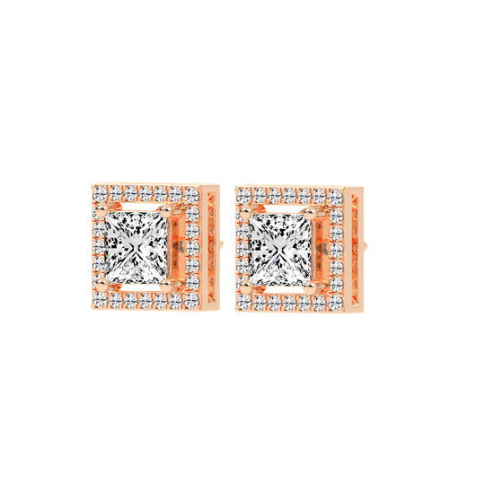 2.75Ct Princess Shape Rose Gold Halo Studs Earrings
