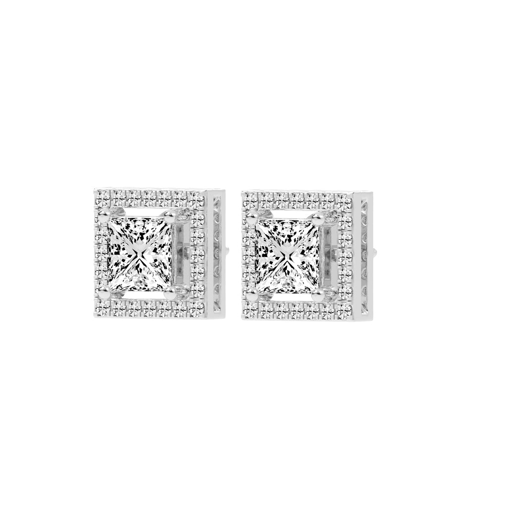 2.75Ct Princess Shape Rose Gold Halo Studs Earrings