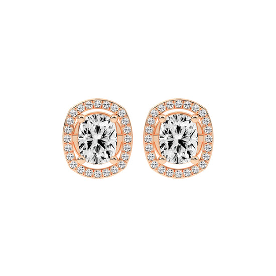 2.25Ct Cushion Shape Rose Gold Halo Studs Earrings